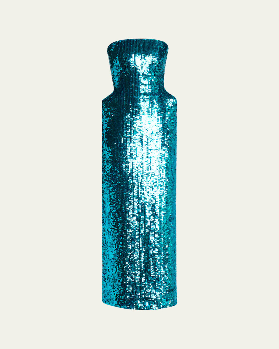 Sequined Bustier Padded Hip Column Gown